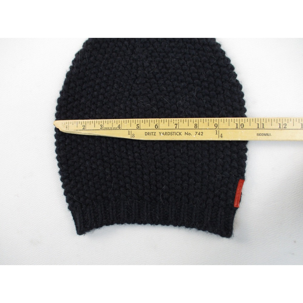 Prada Beanie Women TU Navy Blue Wool Alpaca Chunky Knit Linea Rossa Logo Hat - Picture 10 of 11